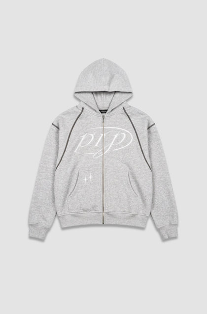 GREY ZIP HOODIE - Purple Place