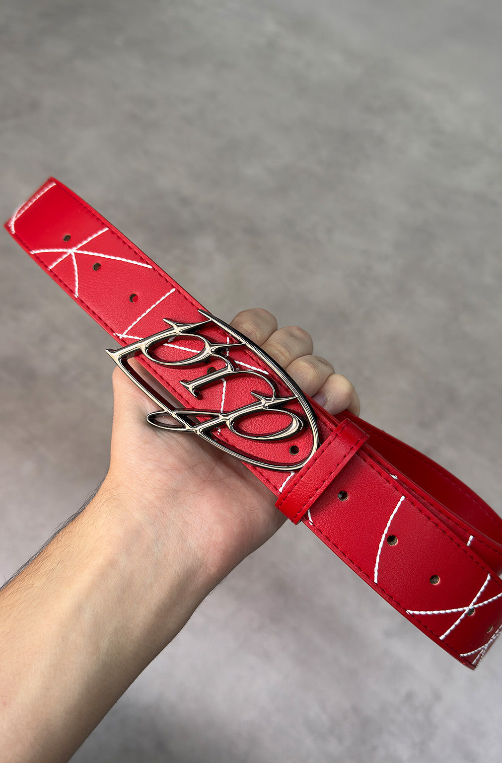 Origin Belt Red – ceinture rouge similicuir boucle custom – photo 2