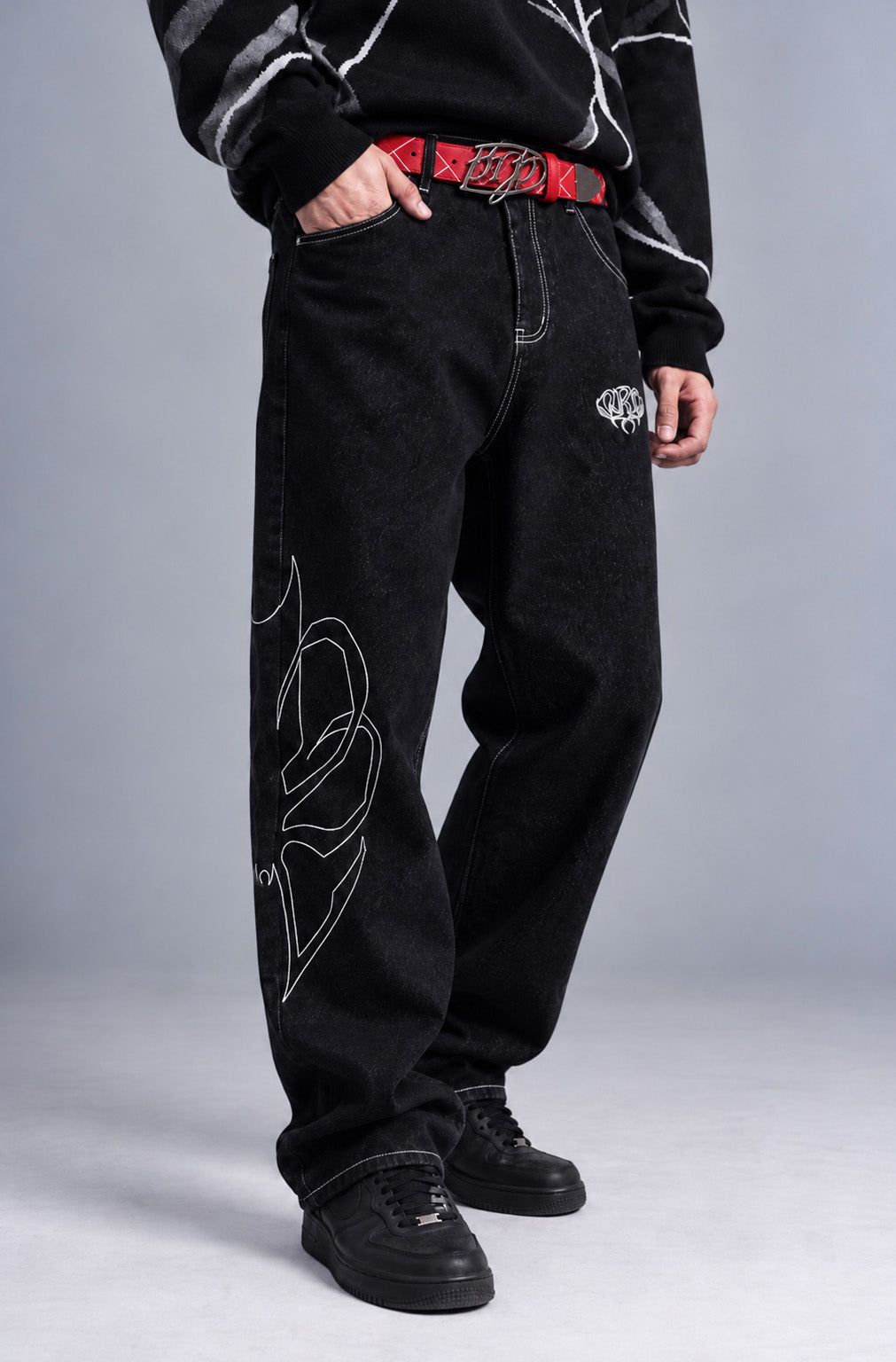 Origin Pant – pantalon denim noir brodé – photo 4