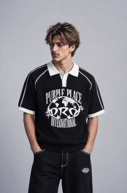 Knit Tee International Black – t-shirt noir logo jacquard – photo 2