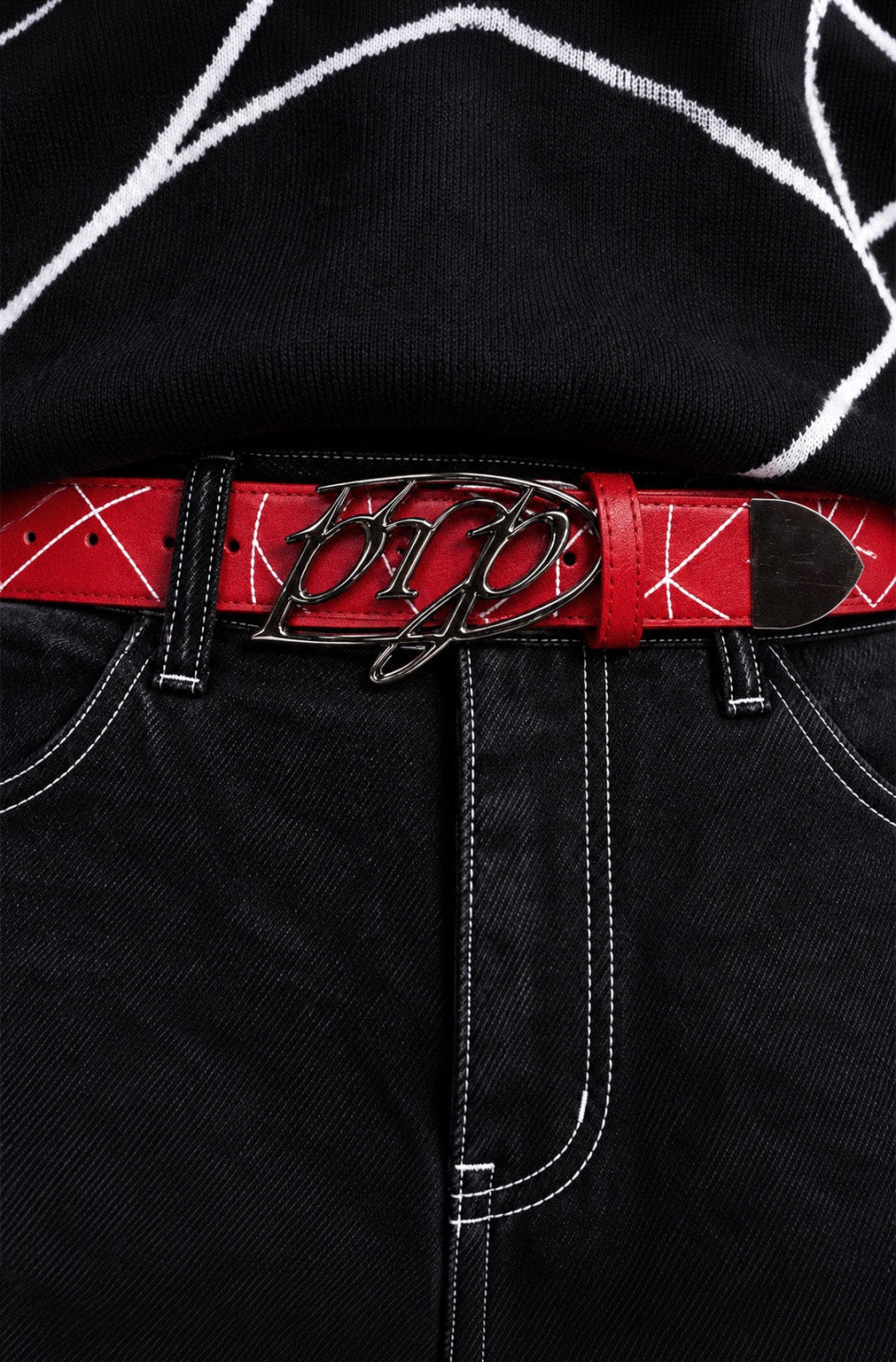 Origin Belt Red – ceinture rouge similicuir boucle custom – photo 3