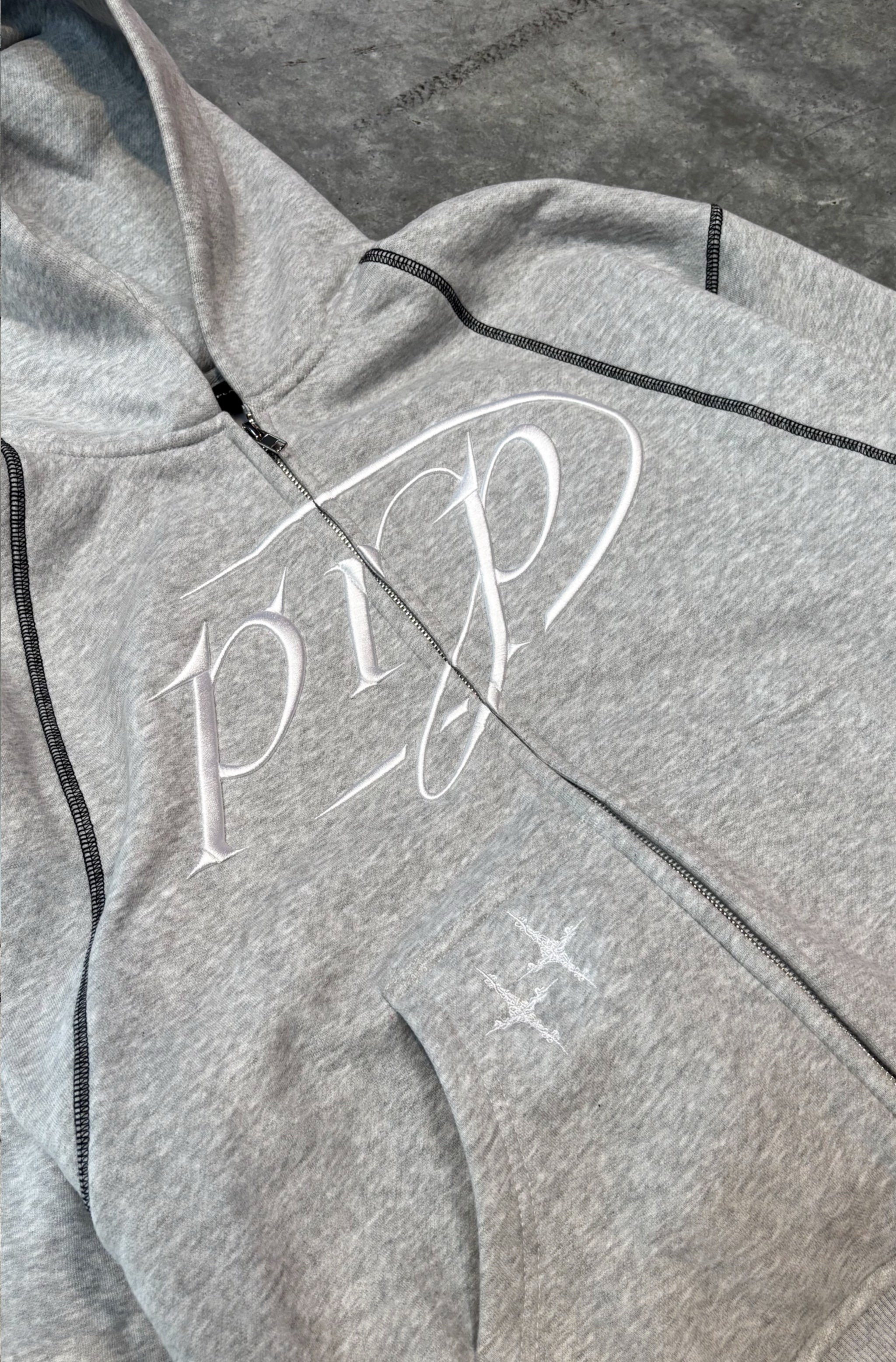 GREY ZIP HOODIE - Purple Place