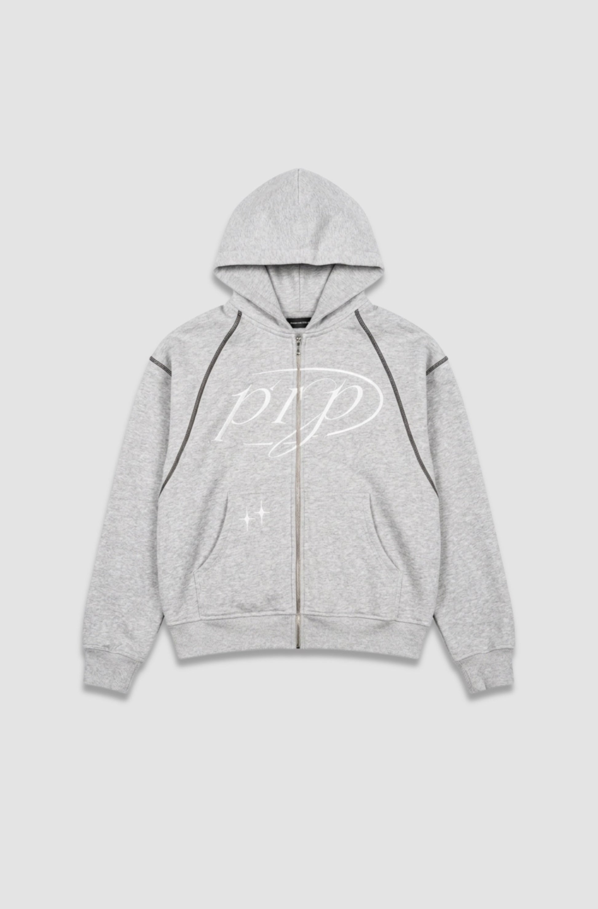 GREY ZIP HOODIE - Purple Place