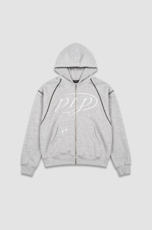GREY ZIP HOODIE - Purple Place