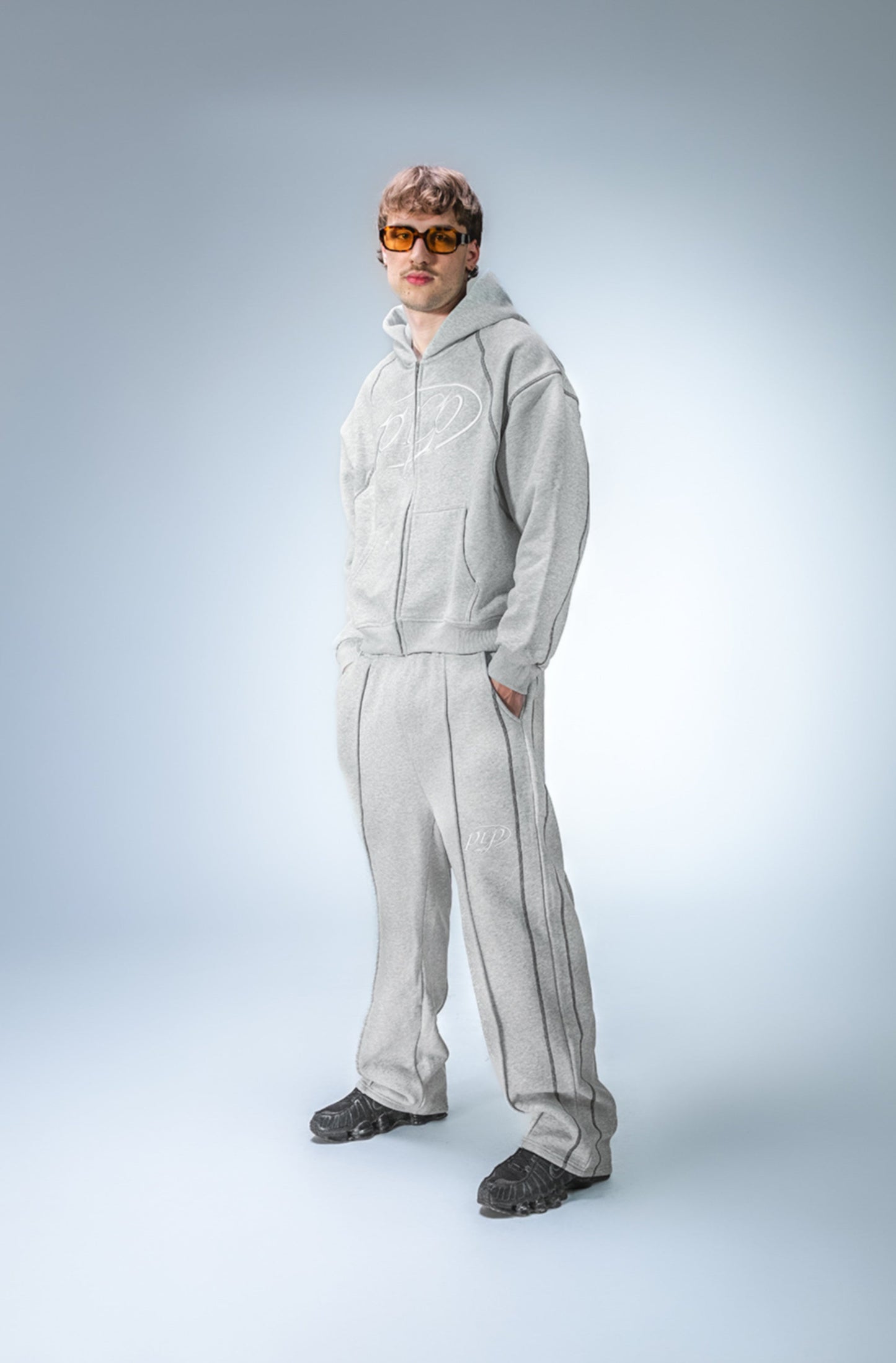 GREY ZIP HOODIE - Purple Place