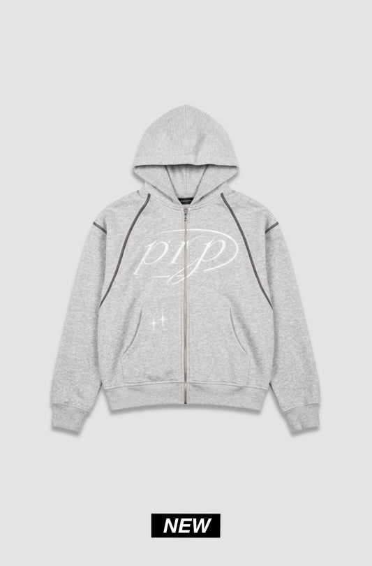 GREY ZIP HOODIE - Purple Place