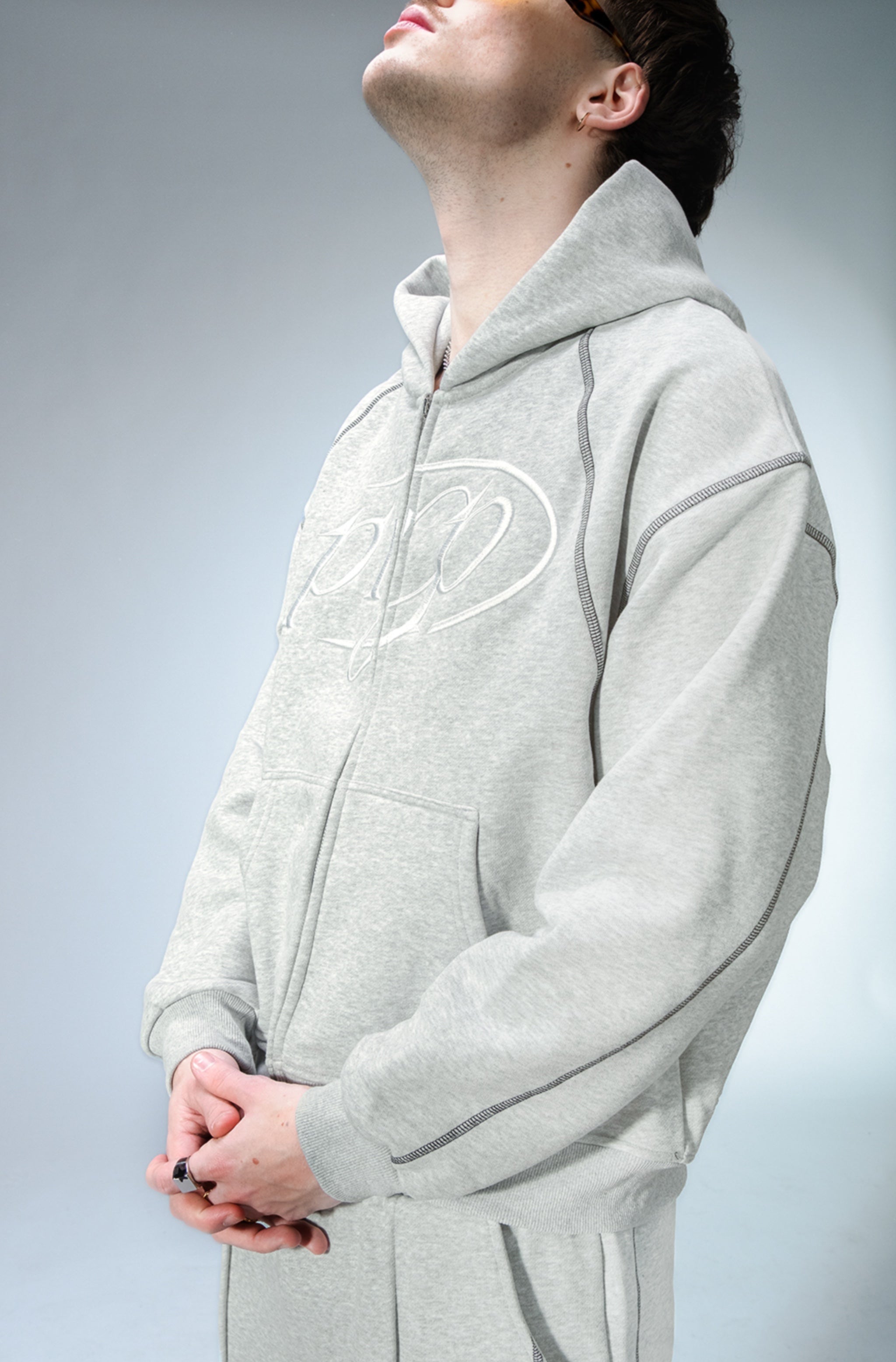 GREY ZIP HOODIE - Purple Place