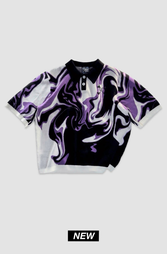 KNIT TEE WHITE / BLACK / PURPLE - Purple Place