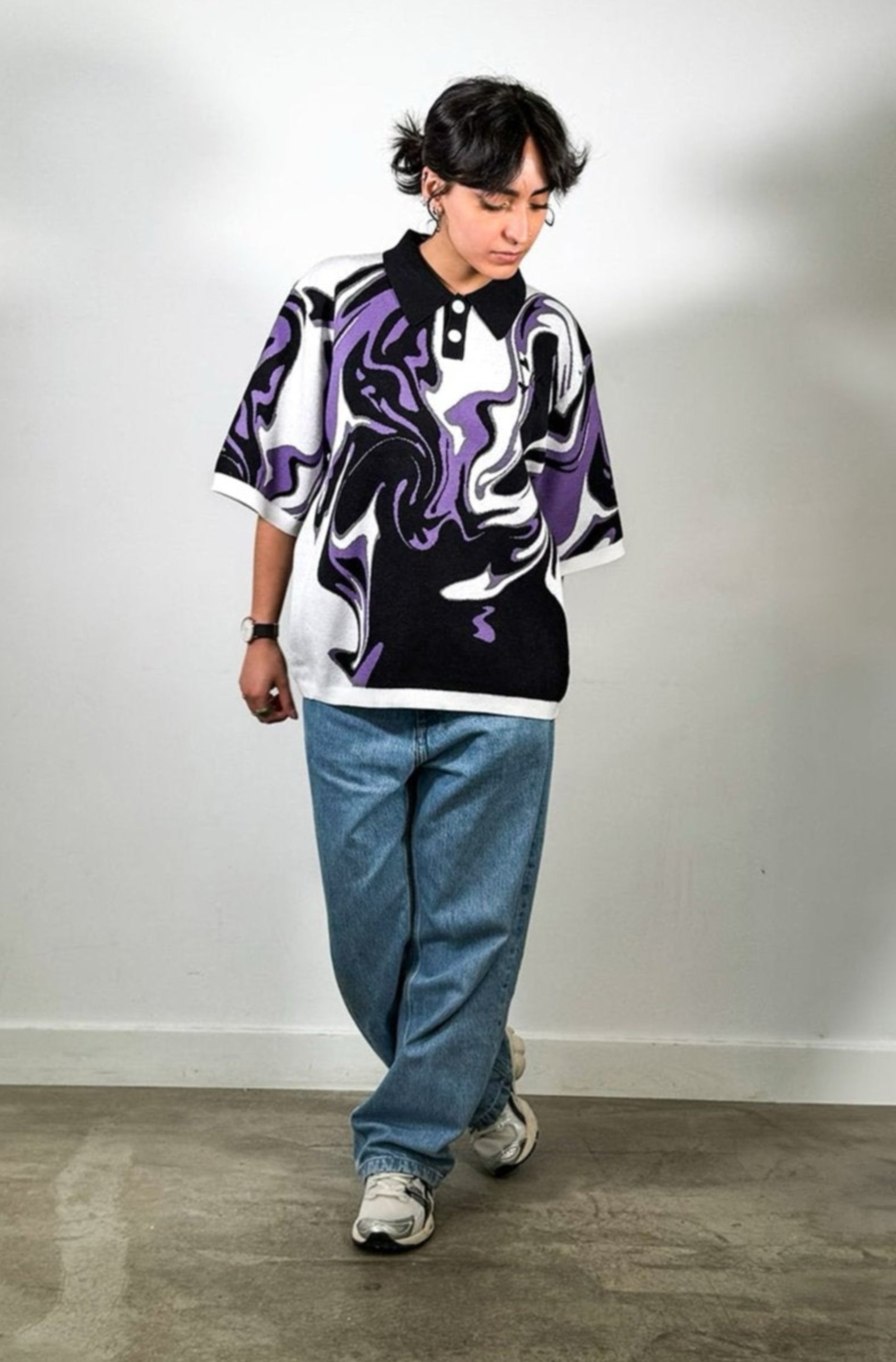 Knit tee White / Black / Purple - Purple Place