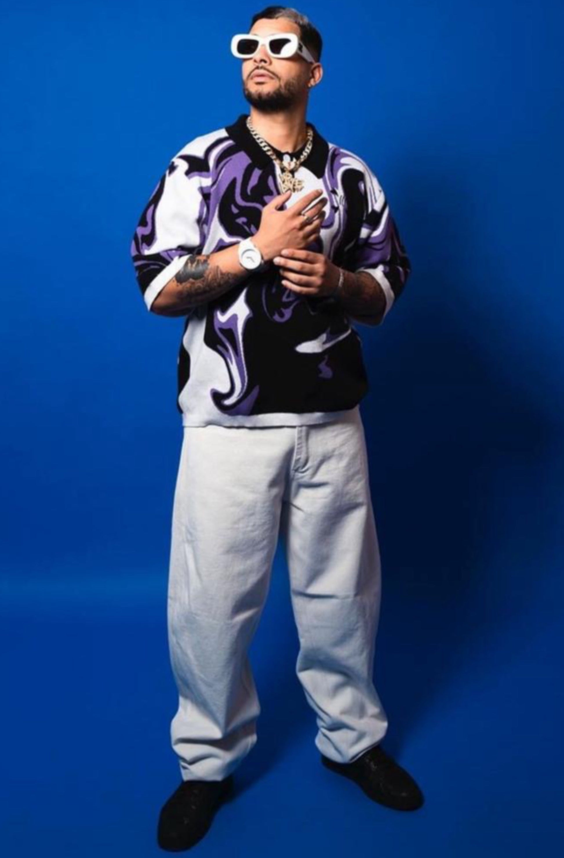 Knit tee White / Black / Purple - Purple Place