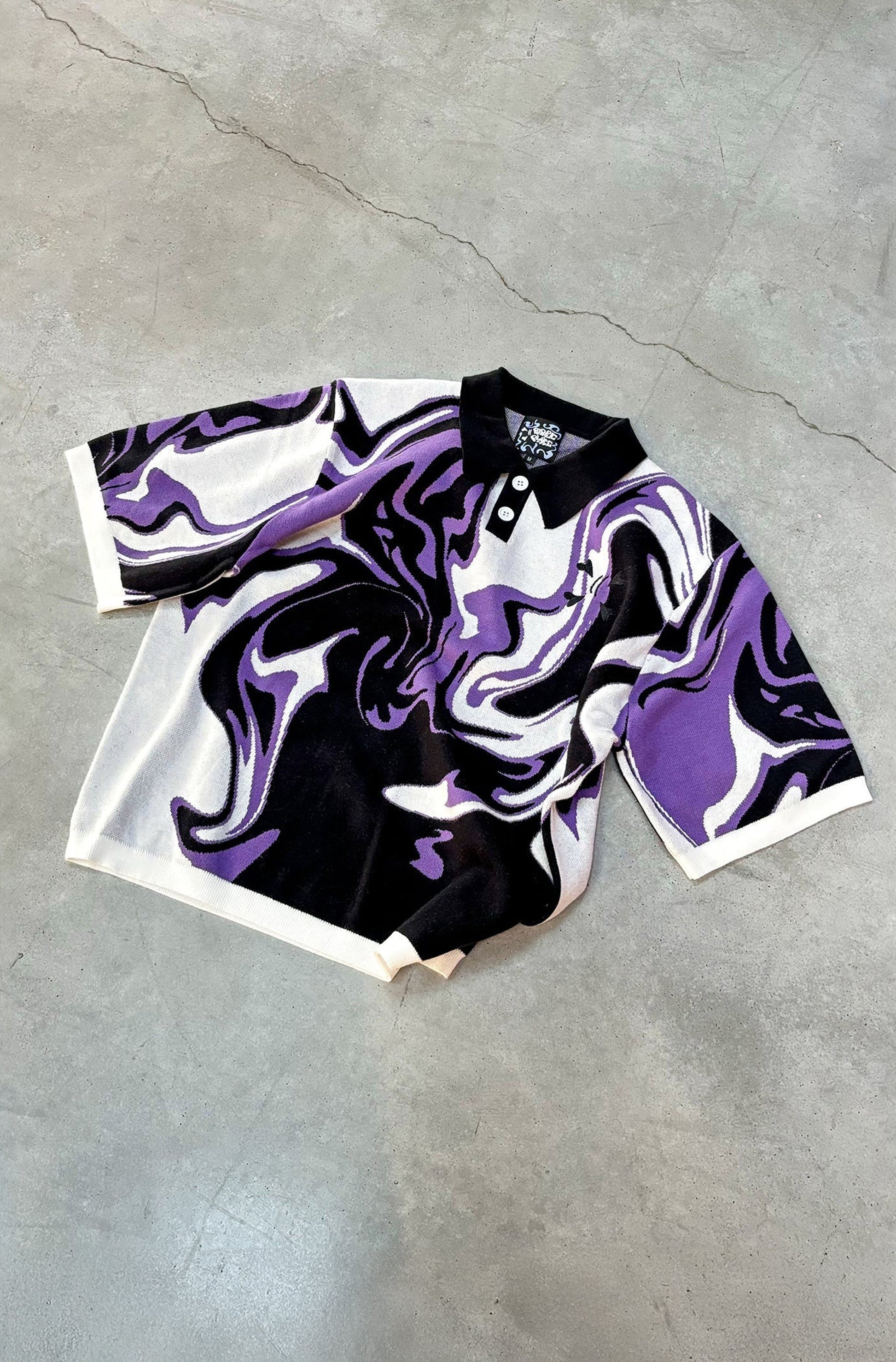 Knit tee White / Black / Purple (Sold out) - Purple Place